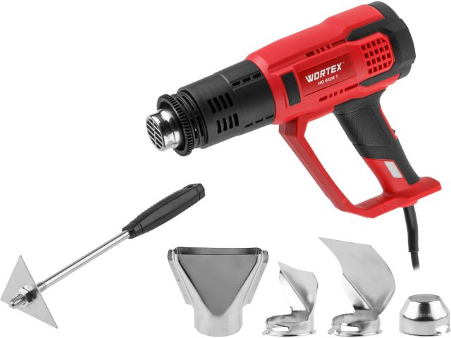 Термовоздуходувка WORTEX HG 6124 T в кор. + набор сопл 2000 Вт, 2 режима., 60-600 °С (плавн. рег., 3
