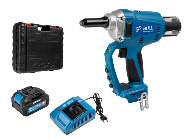 Аккум. заклепочный пистолет BULL CRG 1018 в чем. XLTpro, БЕСЩЕТ., 25 мм, 10000 Н, 1х4 А*ч (2.4, 3.2,