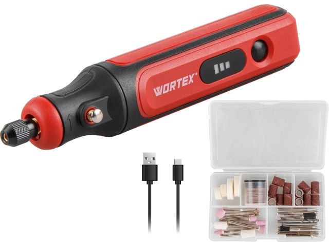 Аккум. гравер WORTEX MG 1415 ELi в кор.+ аксессуары (4 В, 1,5 А/ч, 5000 - 18000 об/мин, цанга 3,2 мм